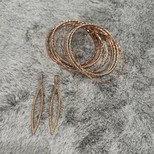 Elegant Rose Gold Bangles and  Drop Earrings Set
